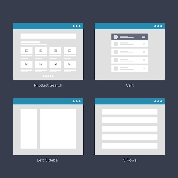 Conjuntos de interfaz de usuario de diseños de estructura metálica de sitios web para el mapa del sitio y el diseño de ux