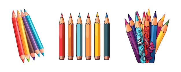 Vector conjuntos de lápices de colores de crayones de arte colorido vectorial conjuntos de lápices de colores para ilustración de vectores de arte