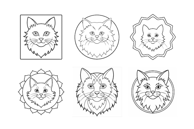 Conjuntos de logotipos de gatos persas etiquetados con ilustración de diseño vectorial de arte de línea