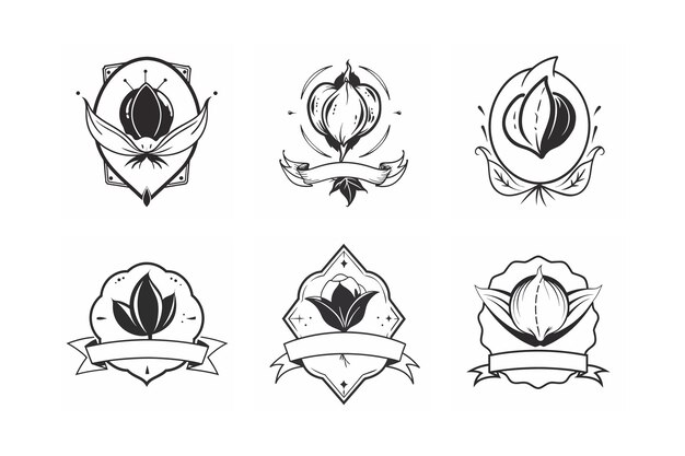 Los conjuntos de logotipos únicos de la flor de Abutilon están etiquetados con dibujos de diseño vectorial de líneas de dibujo dibujado