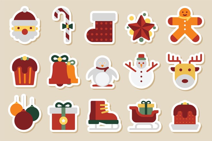 Conjuntos de pegatinas de vectores de Navidad