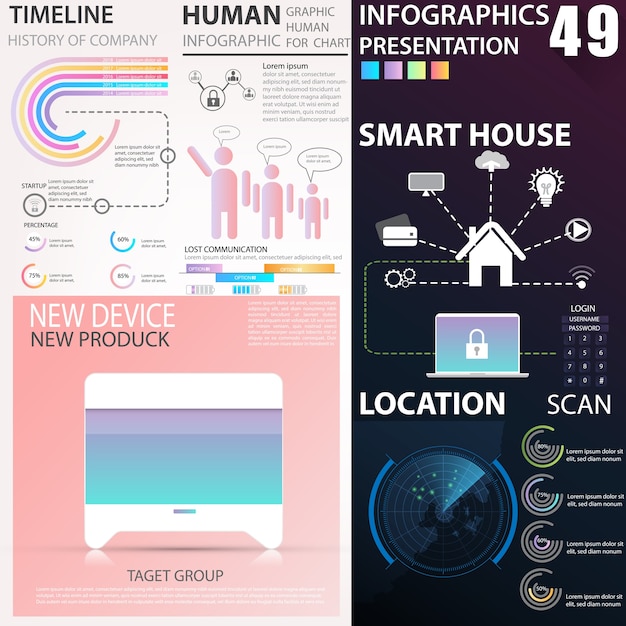 Vector conjuntos de plantillas de elementos de datos de negocios infografía