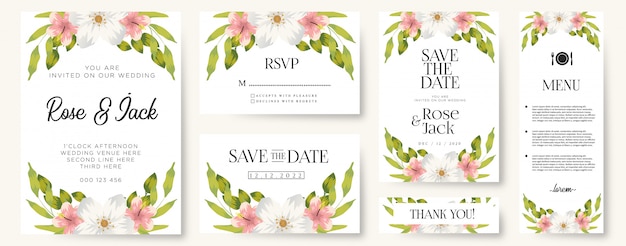 Conjuntos de vectores de tarjetas de invitación de boda floral