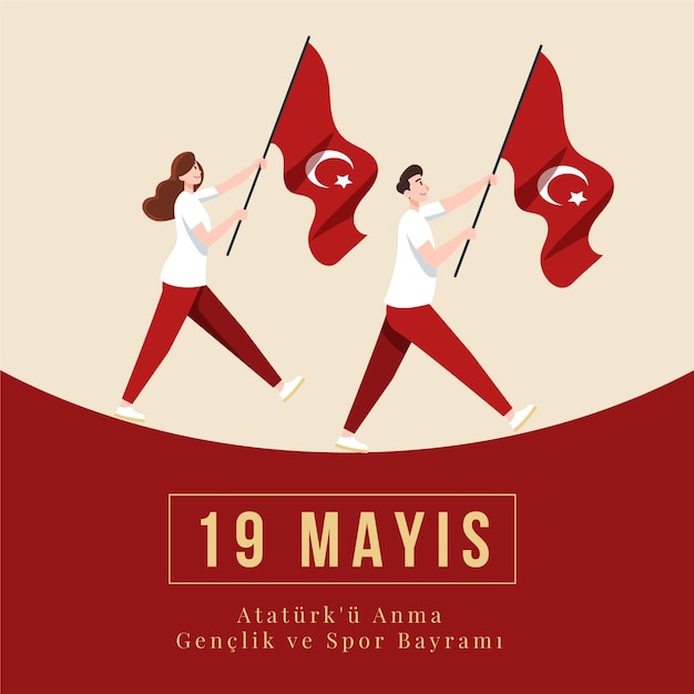 Vector conmemoración plana de ataturk, ilustración del día de la juventud y el deporte.