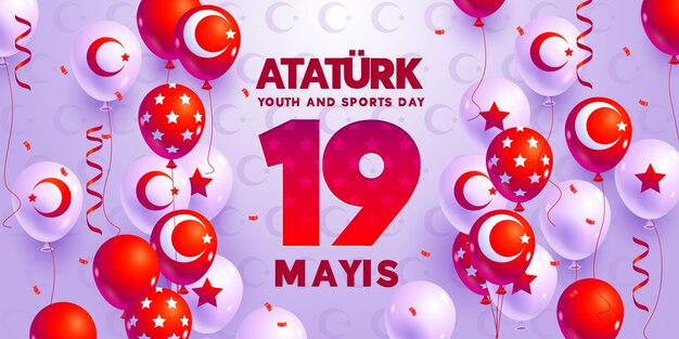 Conmemoración plana de ataturk, ilustración del día de la juventud y el deporte.