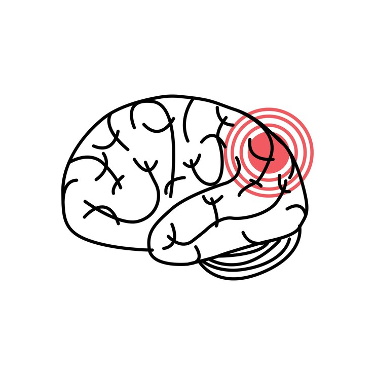Vector conmoción cerebral o dolor de cabeza icona de línea delgada tendencia lineal moderno logotipo simple diseño gráfico lineal aislado en fondo blanco concepto de