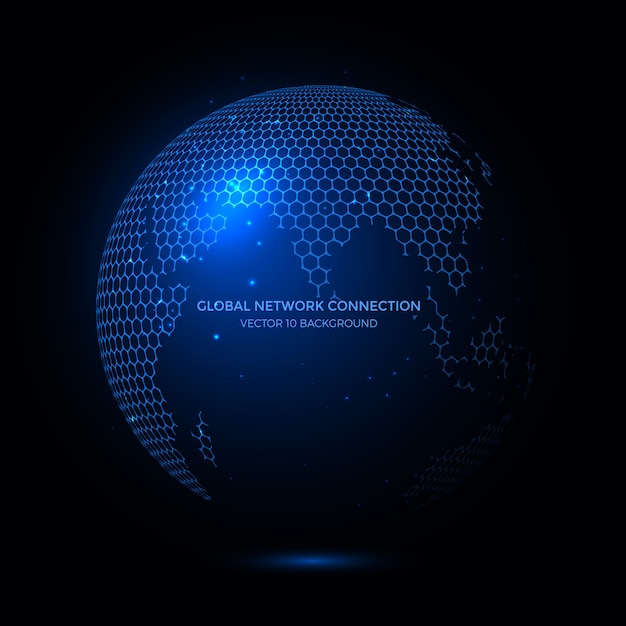 Connection lines Around Earth Globe background, Communication technology for internet business.