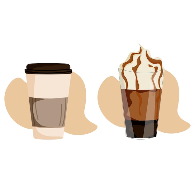 Ícono de cafetería Coffe to go y café con leche con caramelos