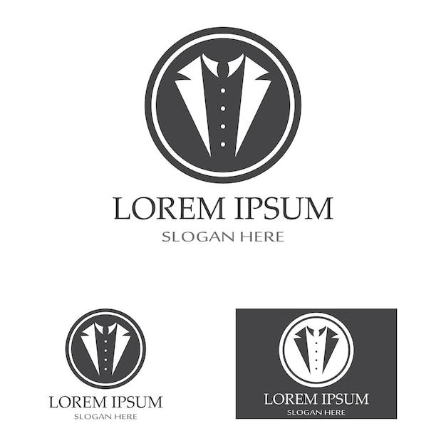 Ícono de esmoquin y logotipo para plantilla de diseño de ropa masculina e ilustración vectorial