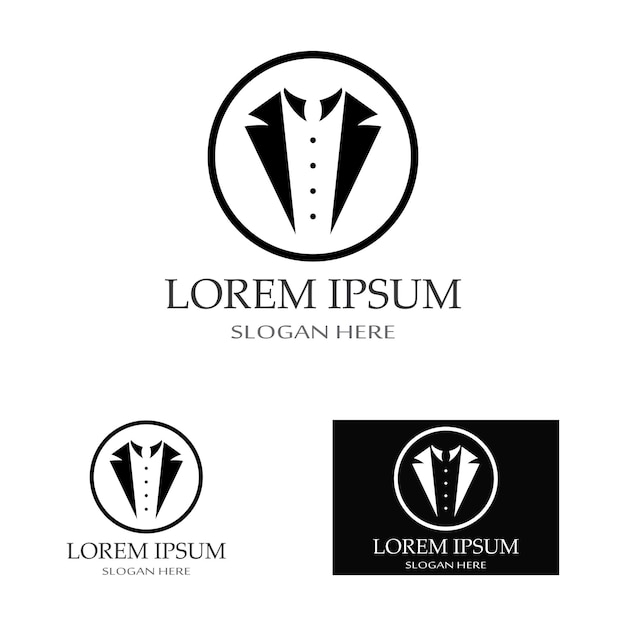 Ícono de esmoquin y logotipo para plantilla de diseño de ropa masculina e ilustración vectorial