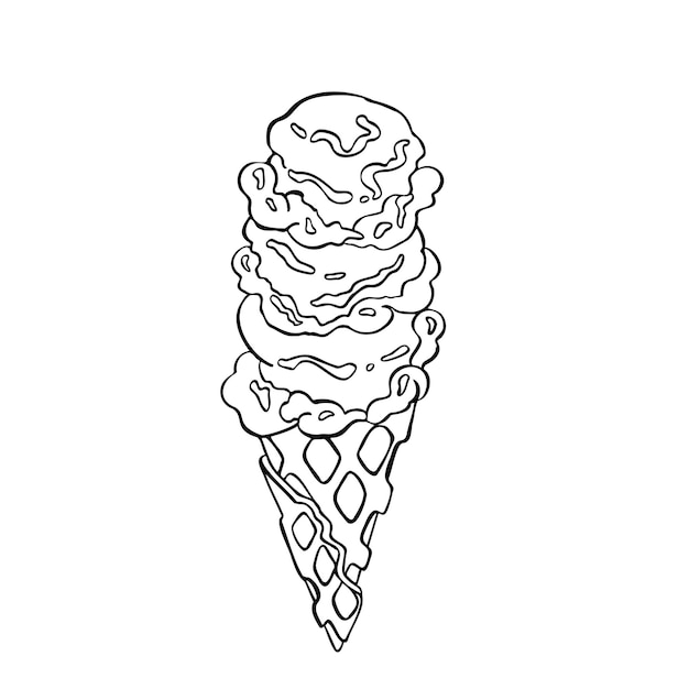 Cono de galleta con tres bolas de ilustración de vector de sorbete de helado