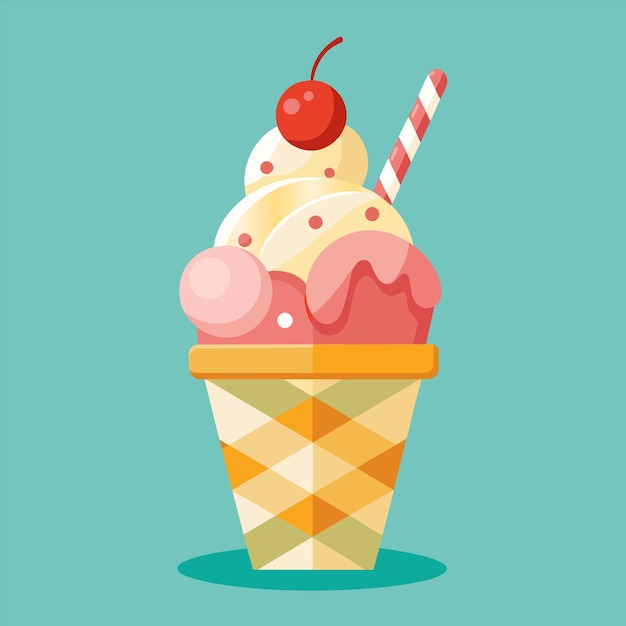 un cono de helado con una cereza en él