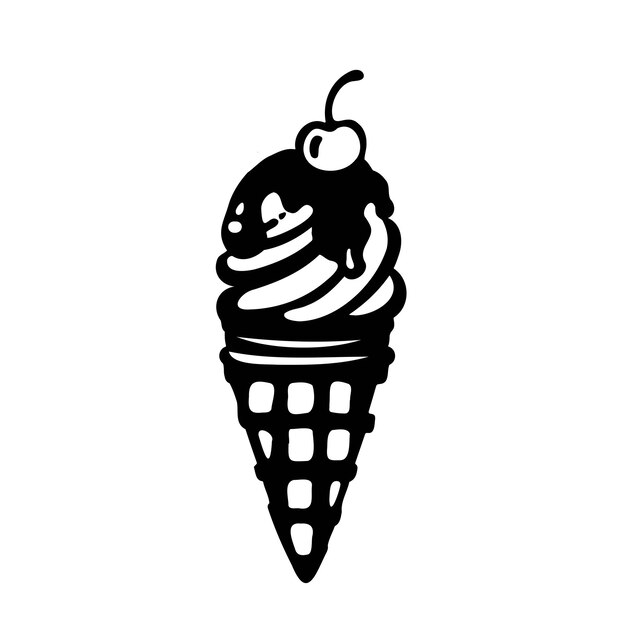 Cono de helado con chispas de cobertura de chocolate e ilustración de vector de sorbete de cereza