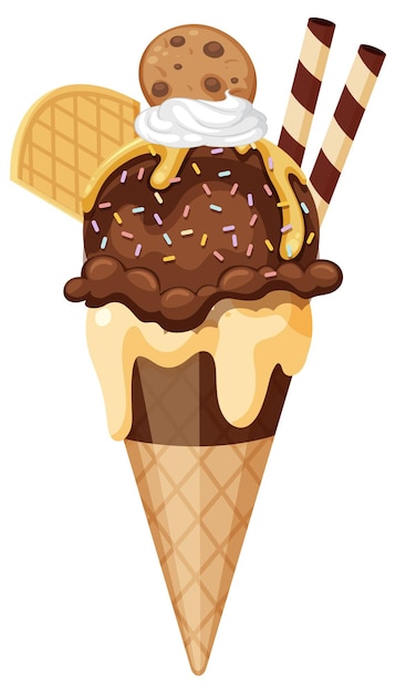 Vector cono de helado de chocolate con toppings