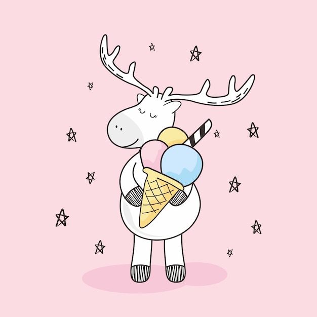 Cono helado ciervo lindo gelato doodle dibujos animados kawaii