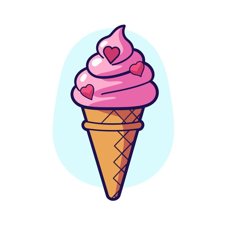 Cono de helado comida dulce fresa icono vectorial de dibujos animados ilustración del logotipo postre de dibujo animado plano