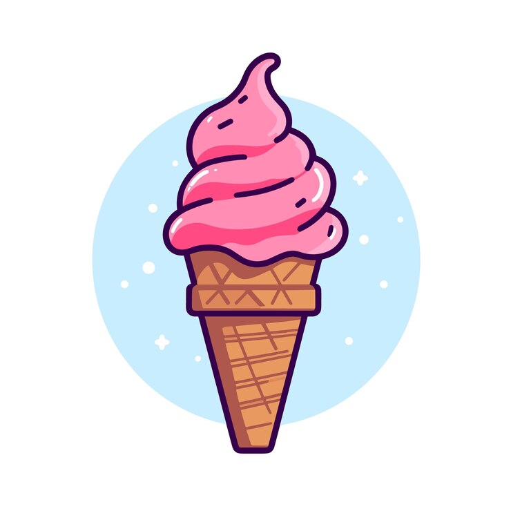 Cono de helado comida dulce fresa icono vectorial de dibujos animados ilustración del logotipo postre de dibujo animado plano