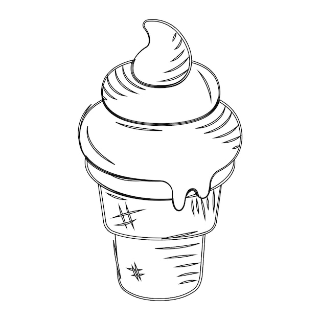 Cono de helado dibujado a mano con cuchara de fusión Vector