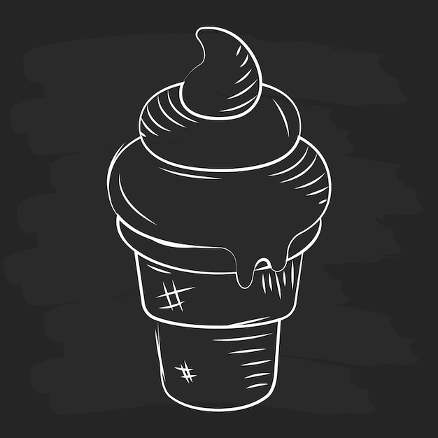 Cono de helado dibujado a mano con cuchara de fusión Vector