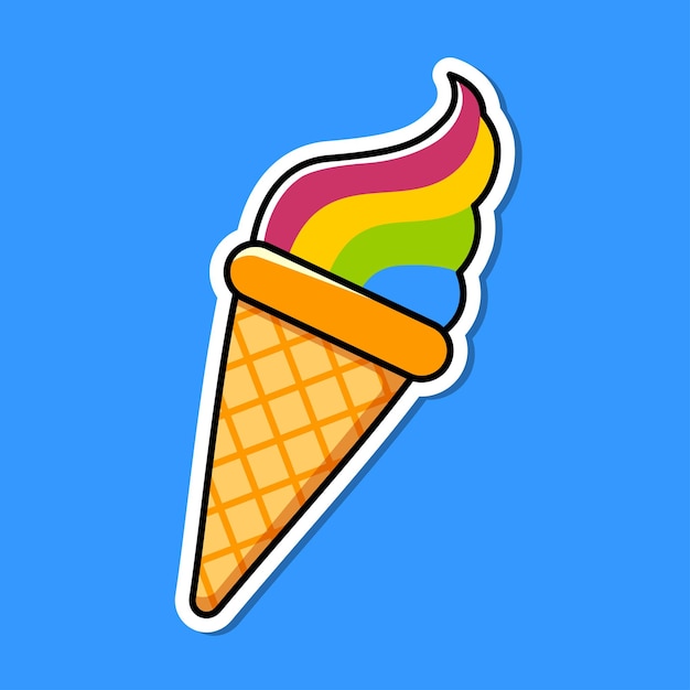 Cono de helado de dibujos animados Pegatina de helado de arco iris Ilustración vectorial