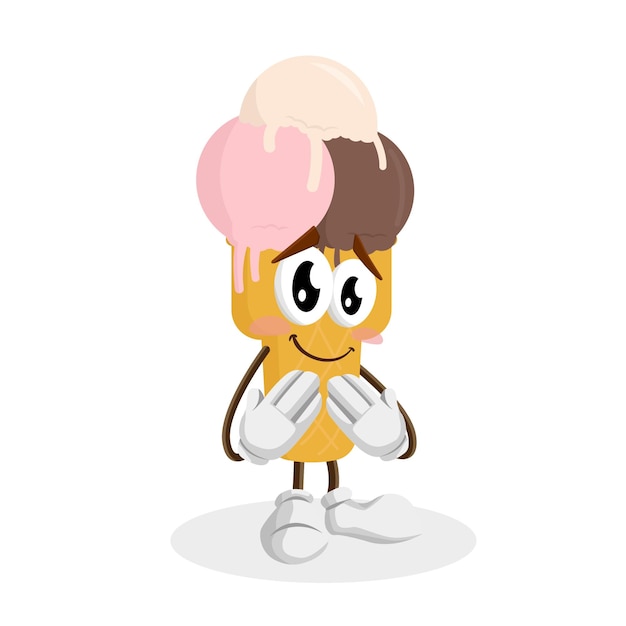 cono de helado de dos colores logotipo mascota postura de vergüenza