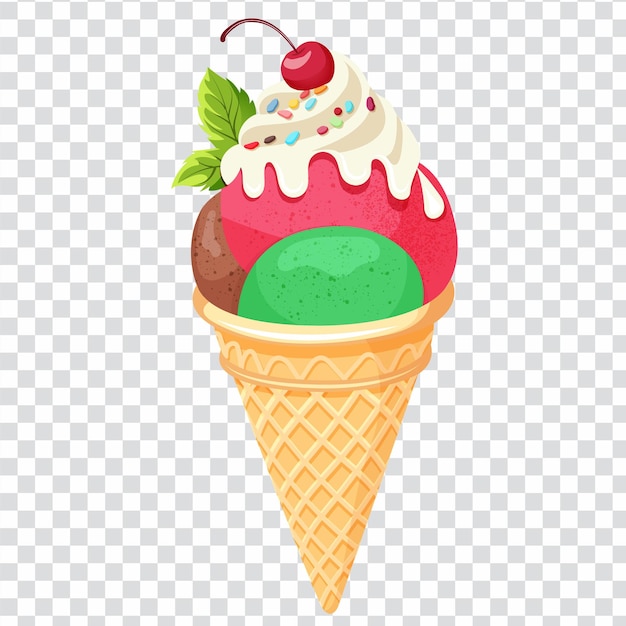 Cono de helado de frutas aislado sobre un fondo transparente Gráficos vectoriales