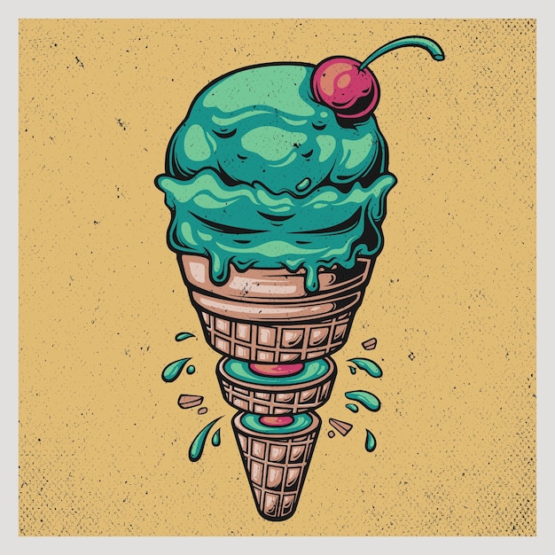 Cono de helado de ilustración con cereza