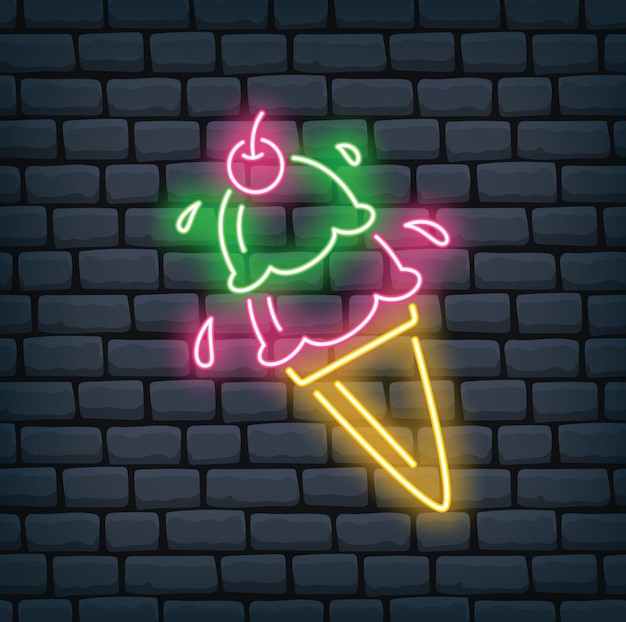 Cono de helado en la ilustración de vector de efecto neón