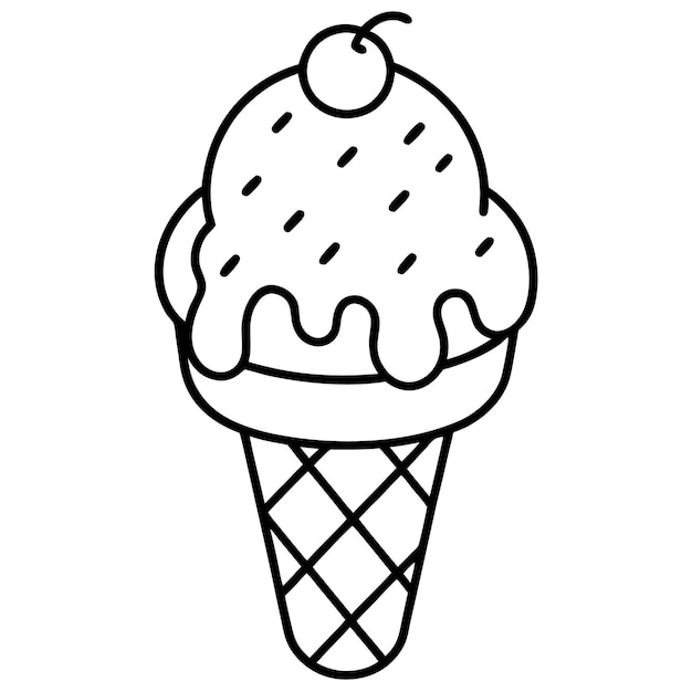 Cono de helado simple dibujado a mano con cereza