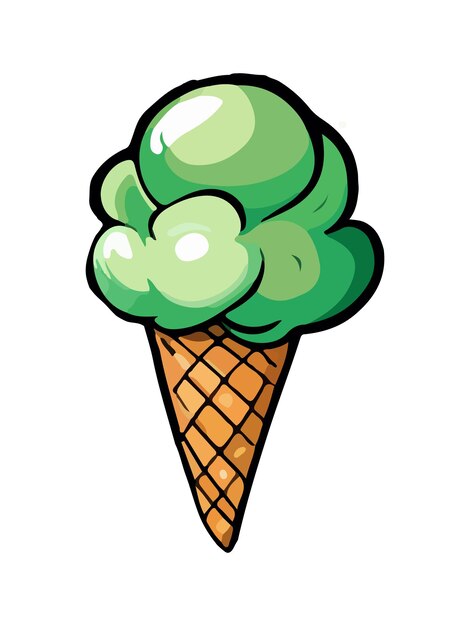 Un cono de helado verde con un cono de helado verde Derritiendo bolas de helado en el cono de waffle