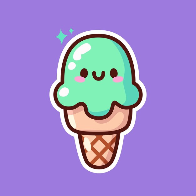 Cono de helado verde con una ilustración vibrante y brillante