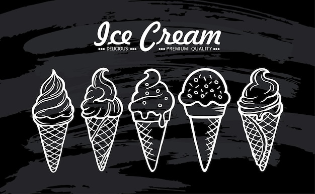 Cono de helado vintage en fondo negro