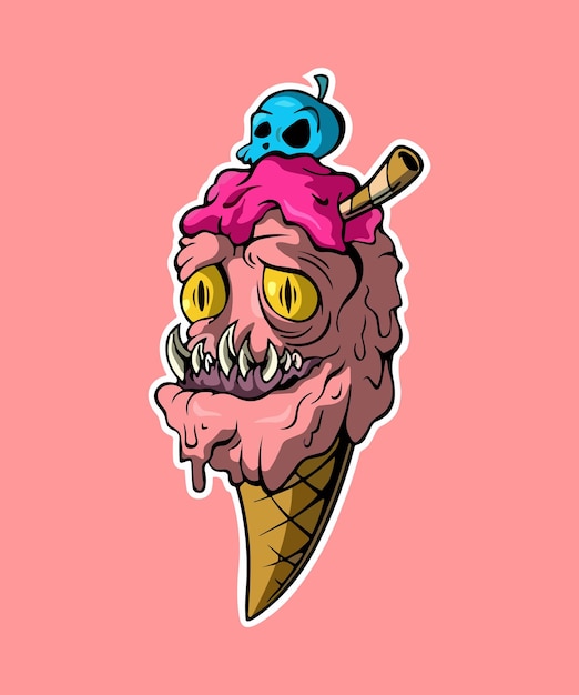 cono de helado zombie derritiéndose y mirando vagamente