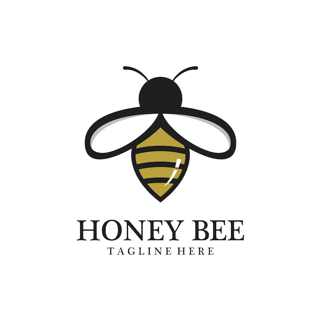 Ícono del logotipo de abeja de miel dibujado a mano con ilustración vectorial