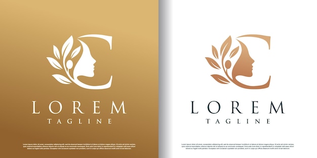 Ícono de logotipo de belleza de mujer con diseño de concepto de letra c Vector Premium