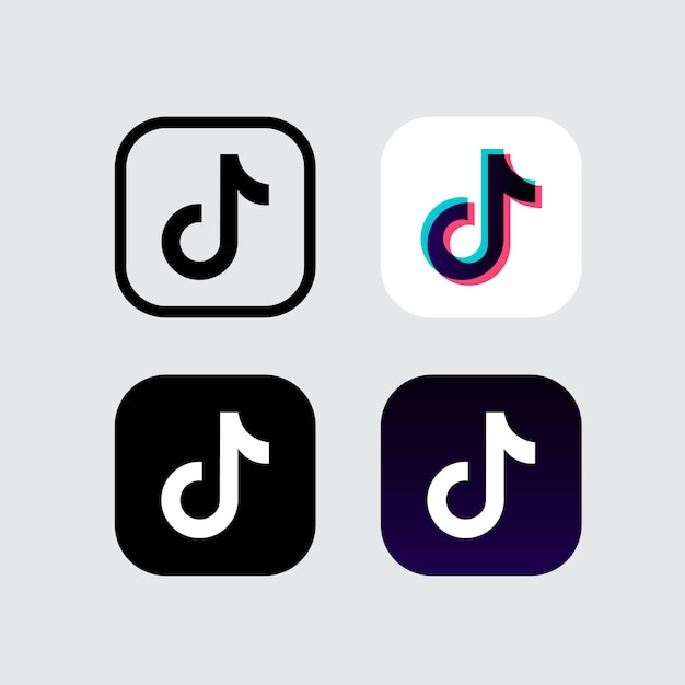 Ícono del logotipo de las redes sociales de Tiktok con 4 variaciones