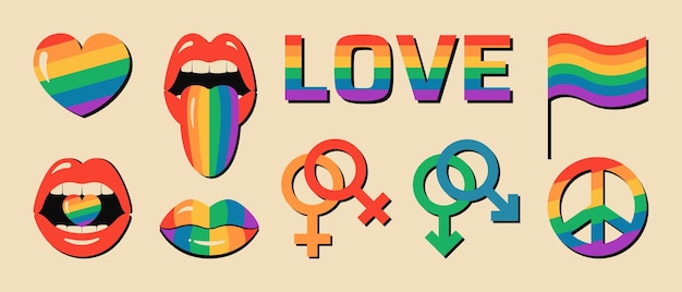 Ícono del mes del orgullo LGBT con símbolos de género de relación gay y lesbiana