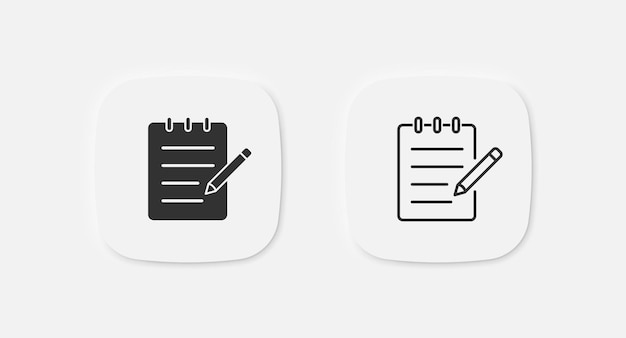 Ícono de la nota Símbolo del bloc de notas Signo de la libreta Bolígrafo con íconos de la nota Conjunto de signos aislados vectoriales