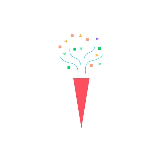 Un cono rojo con confeti y la palabra feliz