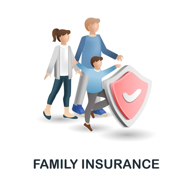 Ícono de seguro familiar Ilustración 3d de la colección de seguros Ícono 3d de seguro familiar creativo para plantillas de diseño web, infografías y más
