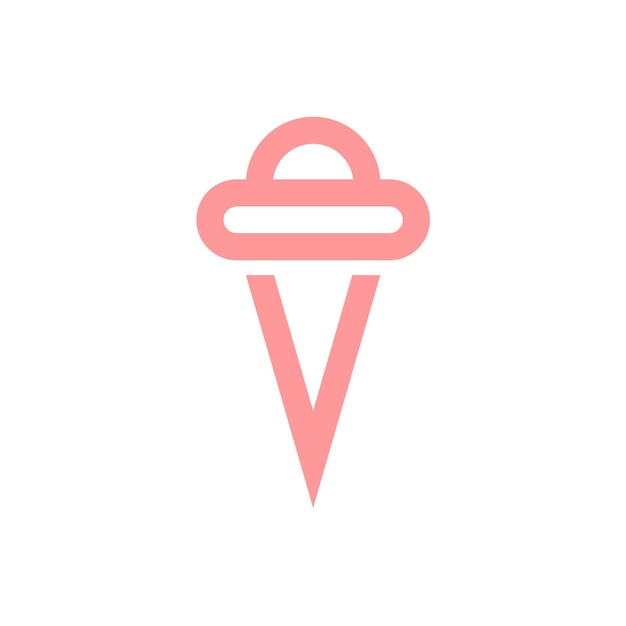 cono de waffle de gelato de helado rosa letra V para el diseño del logotipo con sabor a vainilla