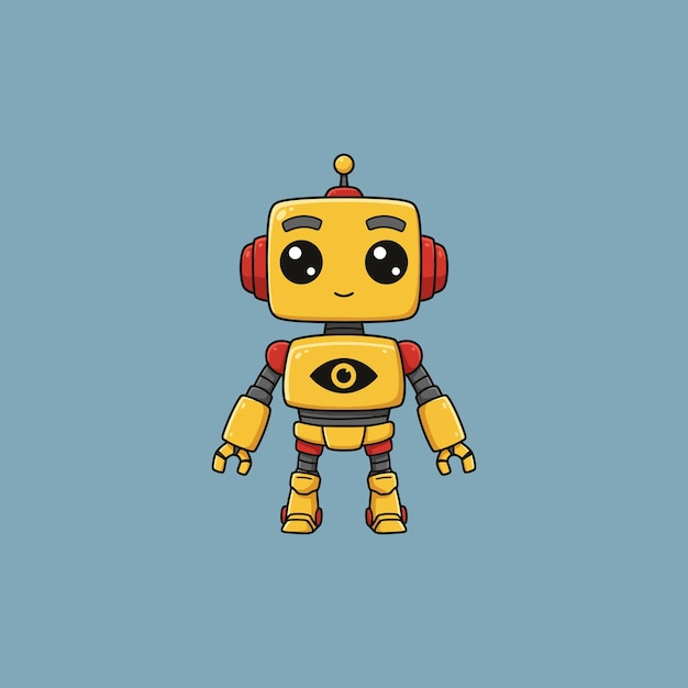 Conoce a este encantador pequeño robot amarillo sus grandes ojos y su amistosa sonrisa crean un dulce estado de ánimo juguetón un encantador personaje de dibujos animados