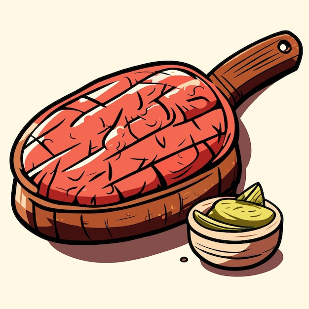 Vector conoce el steak dibujado a mano, plano, elegante, icono de pegatina de dibujos animados, concepto de ilustración aislada