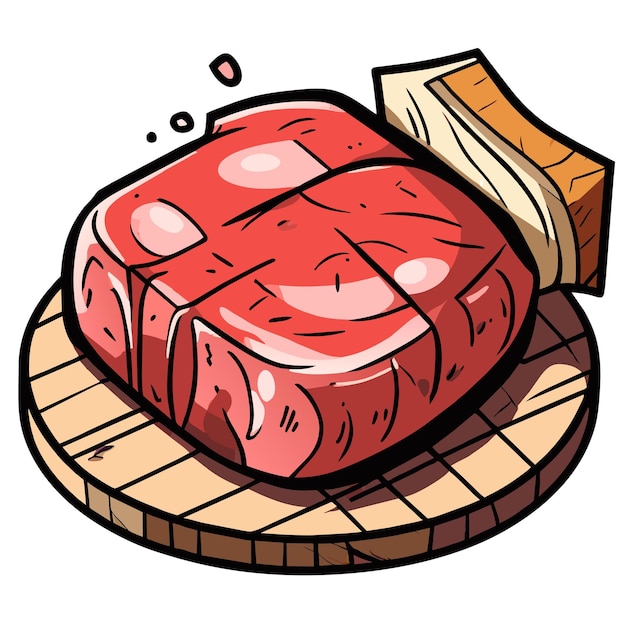 Conoce el steak dibujado a mano, plano, elegante, icono de pegatina de dibujos animados, concepto de ilustración aislada