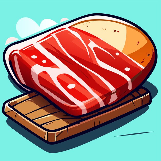 Vector conoce el steak dibujado a mano, plano, elegante, icono de pegatina de dibujos animados, concepto de ilustración aislada