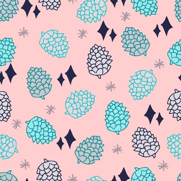 Conos con estrellas y copos de nieve vector de patrones sin fisuras Fondo de invierno para invitaciones tarjetas de felicitación y papel de regalo
