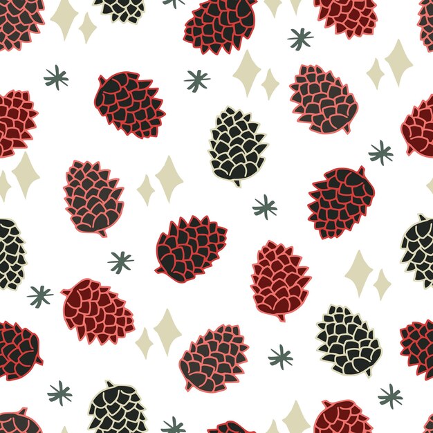 Conos con estrellas y copos de nieve vector de patrones sin fisuras Fondo de invierno para invitaciones tarjetas de felicitación y papel de regalo