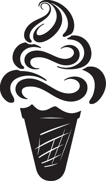 Los conos frescos, el logotipo negro, el emblema del helado, el vector del cono del helado de indulgencia refrigerado.