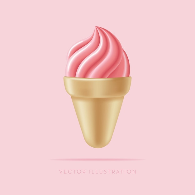 Los conos de helado 3d vector ilustración en estilo 3d minimalista de dibujos animados