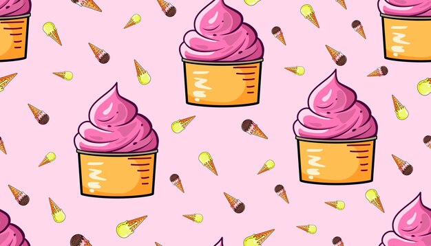 Conos de helado vector patrón sin costuras ilustración vectorial Para el diseño gráfico de telas textiles